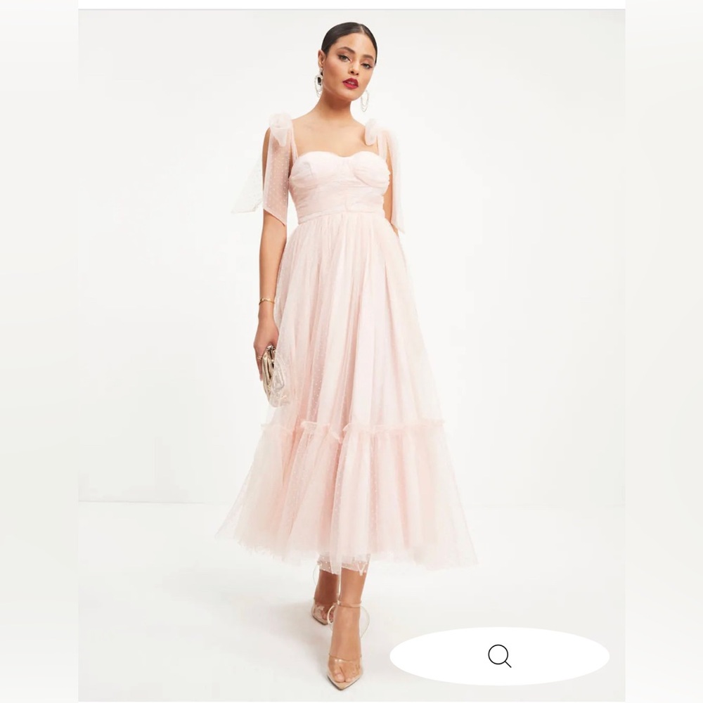 FRANCES TULLE POLKA DOT MIDI DRESS - BLUSH